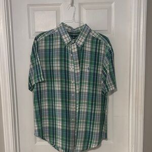 Ralph Lauren Men's Blue and Green Plaid Shirt. Short sleeved. Button down. XXL.